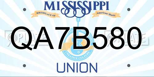 QA7B580 Mississippi License Plate