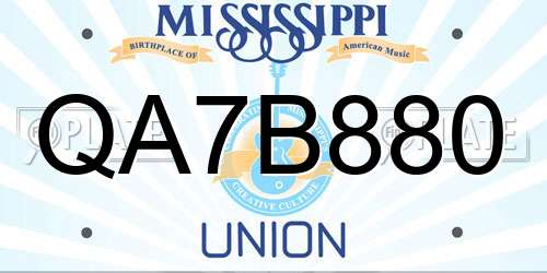 QA7B880 Mississippi License Plate
