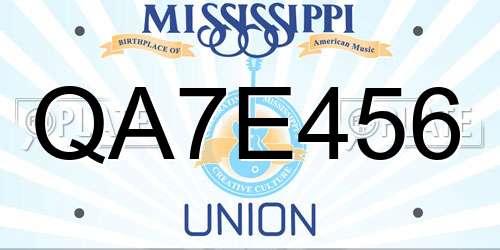 QA7E456 Mississippi License Plate