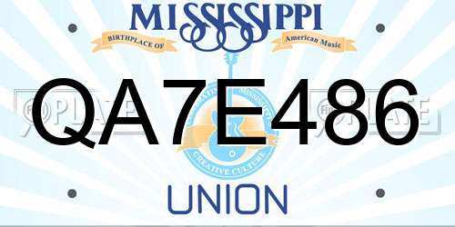 QA7E486 Mississippi License Plate