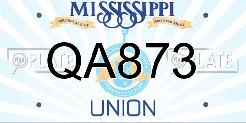 QA873 Mississippi License Plate