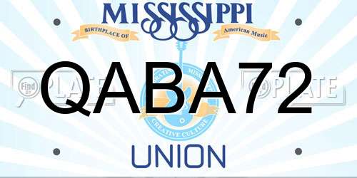QABA72 Mississippi License Plate