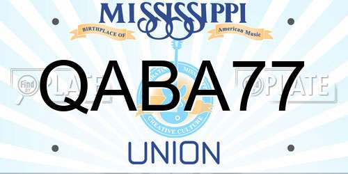 QABA77 Mississippi License Plate