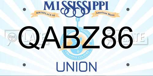 QABZ86 Mississippi License Plate