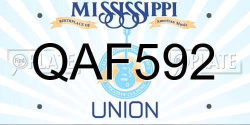 QAF592 Mississippi License Plate