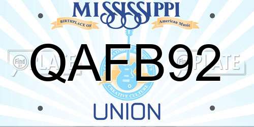 QAFB92 Mississippi License Plate