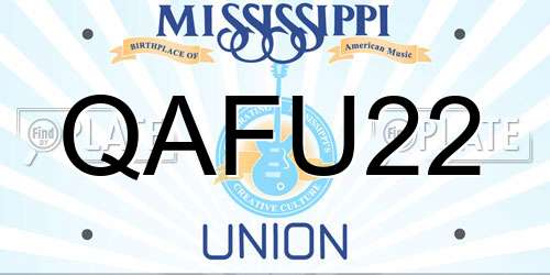 QAFU22 Mississippi License Plate