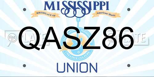 QASZ86 Mississippi License Plate