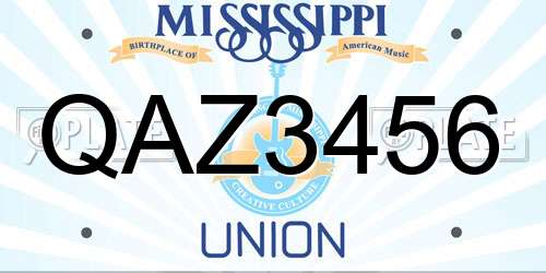 QAZ3456 Mississippi License Plate