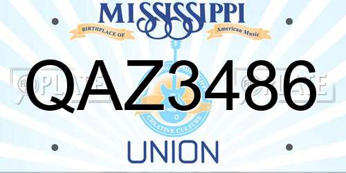 QAZ3486 Mississippi License Plate