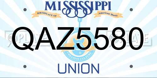 QAZ5580 Mississippi License Plate