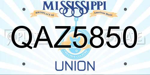 QAZ5850 Mississippi License Plate