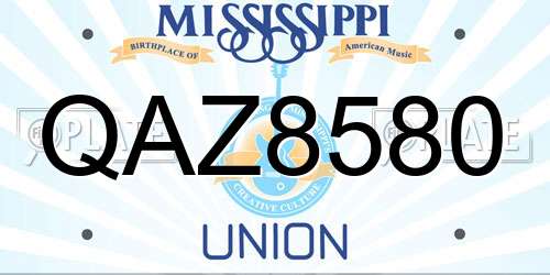QAZ8580 Mississippi License Plate