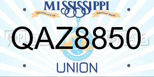 QAZ8850 Mississippi License Plate