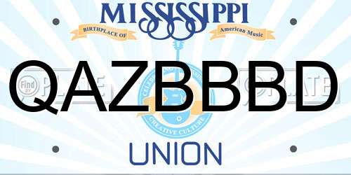 QAZBBBD Mississippi License Plate