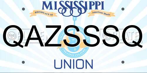 QAZSSSQ Mississippi License Plate