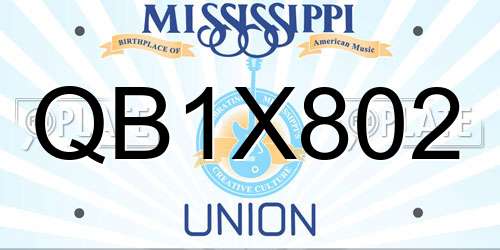 QB1X802 Mississippi License Plate