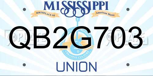 QB2G703 Mississippi License Plate