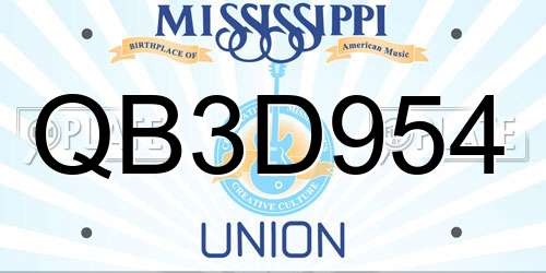 QB3D954 Mississippi License Plate