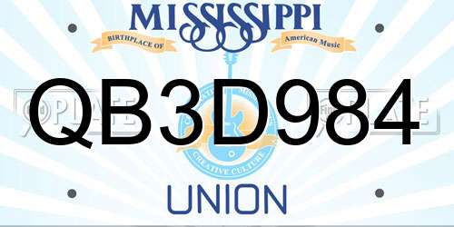 QB3D984 Mississippi License Plate