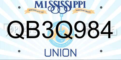QB3Q984 Mississippi License Plate