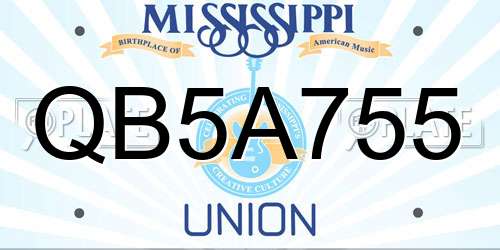 QB5A755 Mississippi License Plate