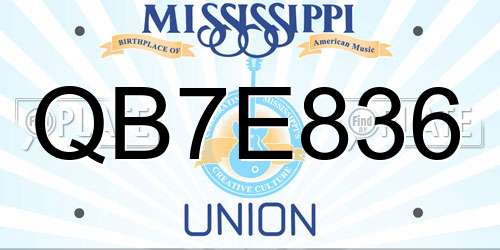 QB7E836 Mississippi License Plate