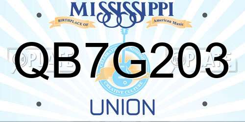 QB7G203 Mississippi License Plate