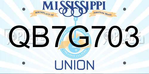 QB7G703 Mississippi License Plate