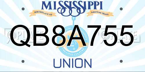 QB8A755 Mississippi License Plate