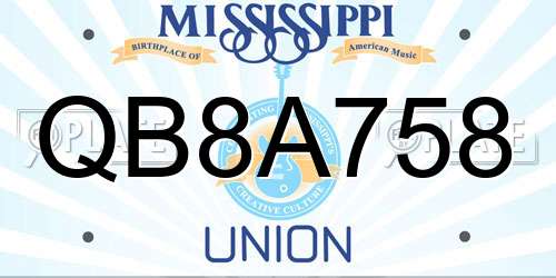 QB8A758 Mississippi License Plate