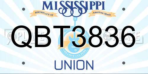 QBT3836 Mississippi License Plate