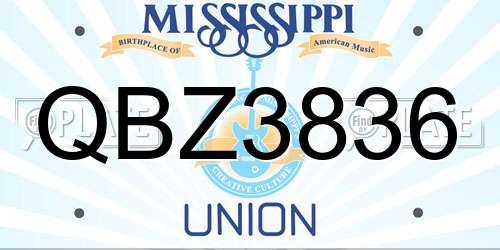 QBZ3836 Mississippi License Plate