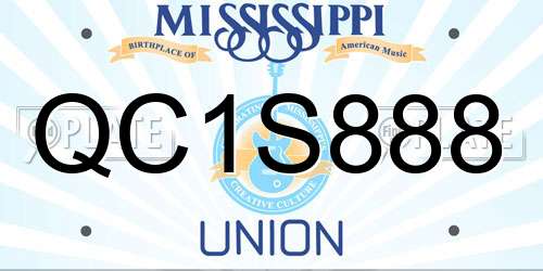 QC1S888 Mississippi License Plate