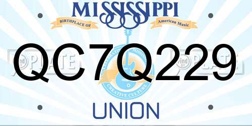 QC7Q229 Mississippi License Plate