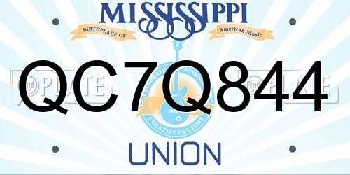 QC7Q844 Mississippi License Plate