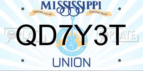 QD7Y3T Mississippi License Plate
