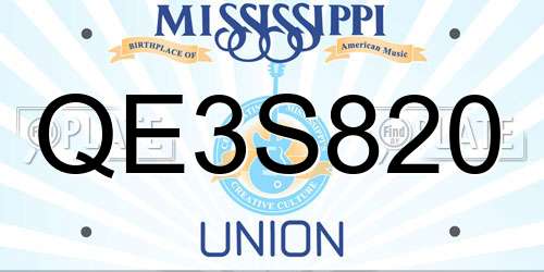 QE3S820 Mississippi License Plate