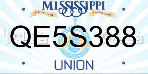 QE5S388 Mississippi License Plate