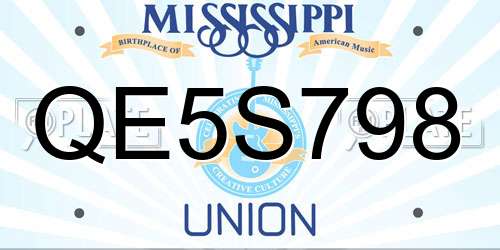 QE5S798 Mississippi License Plate