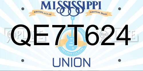 QE7T624 Mississippi License Plate