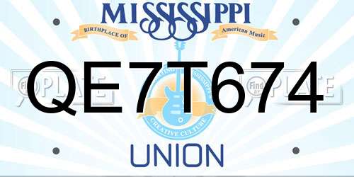 QE7T674 Mississippi License Plate