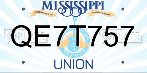 QE7T757 Mississippi License Plate