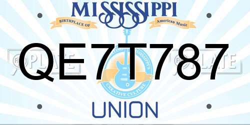 QE7T787 Mississippi License Plate