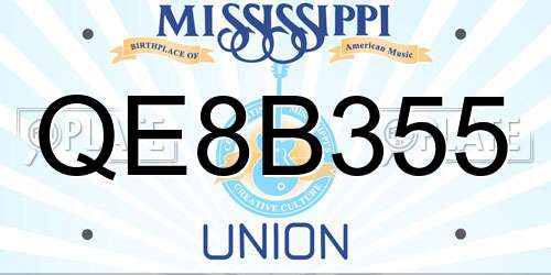 QE8B355 Mississippi License Plate