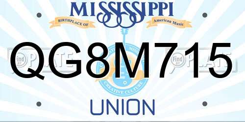 QG8M715 Mississippi License Plate