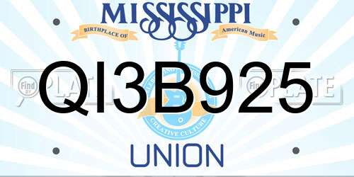 QI3B925 Mississippi License Plate