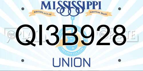 QI3B928 Mississippi License Plate