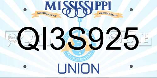 QI3S925 Mississippi License Plate