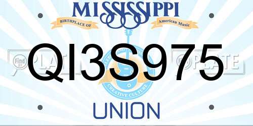 QI3S975 Mississippi License Plate